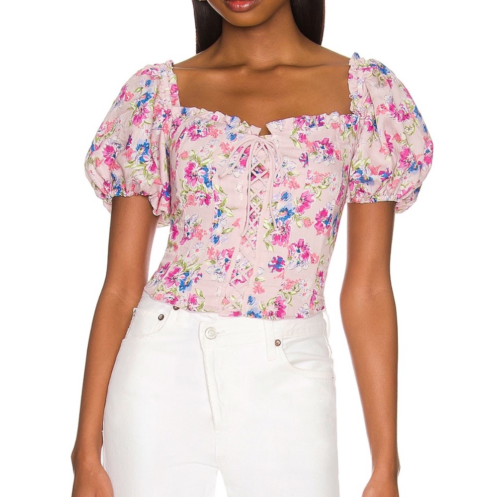 Lace Up Puff Sleeve Top